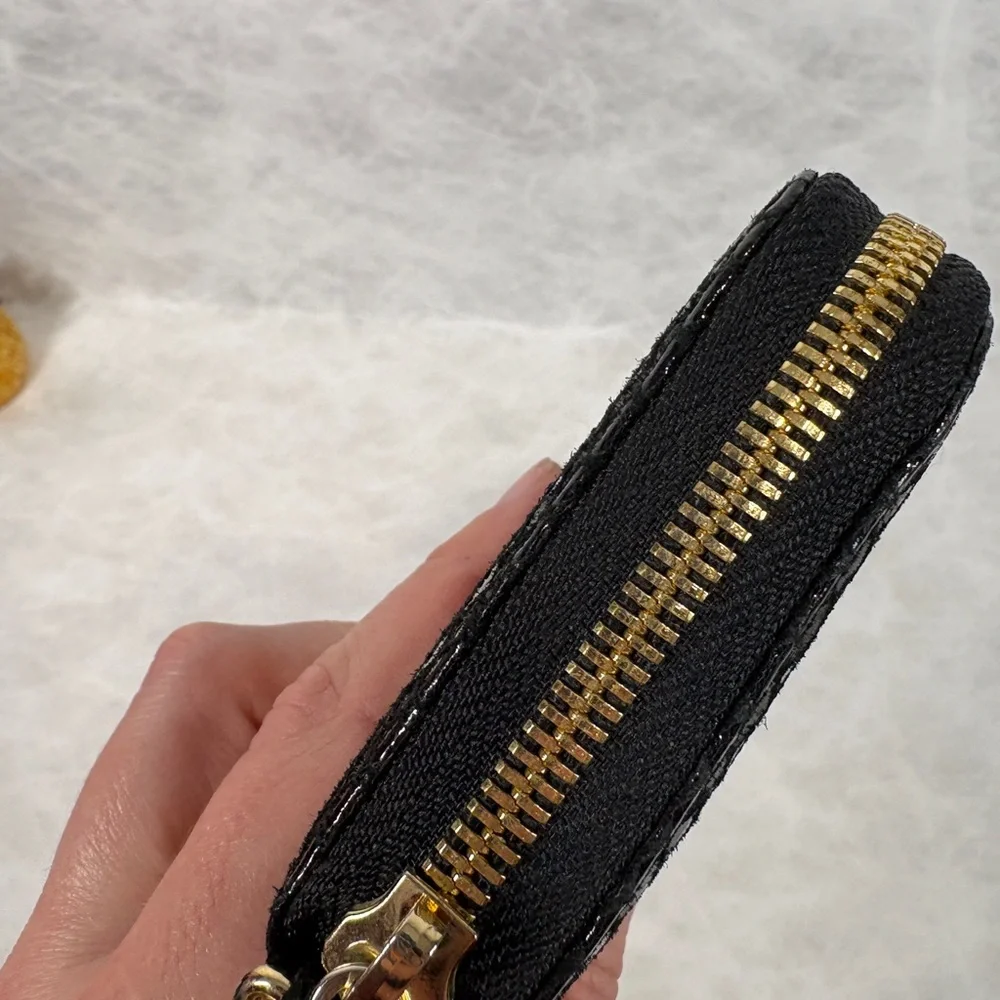 Michael Kors Black Snake-Embossed Wristlet with Gold Plate